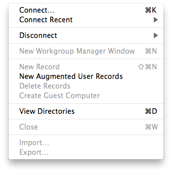 Workgroup Manager menu
